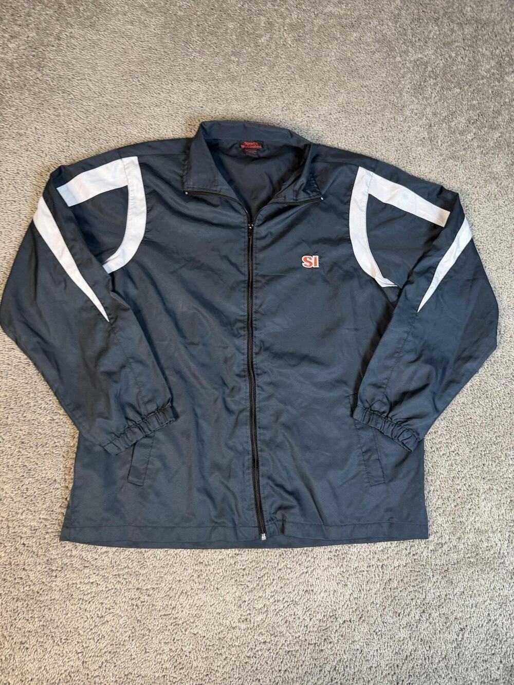Sports Illustrated Jacket Mens XL Black Windbreaker Lined Full Zip Pockets
